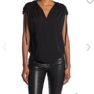 VINCE Silk Ruched V-Neck Blouse